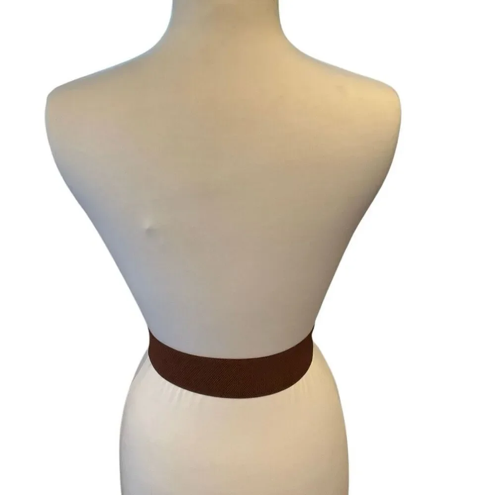 Cool vintage looking metal stretch antique buckle belt, brown and brushed gold